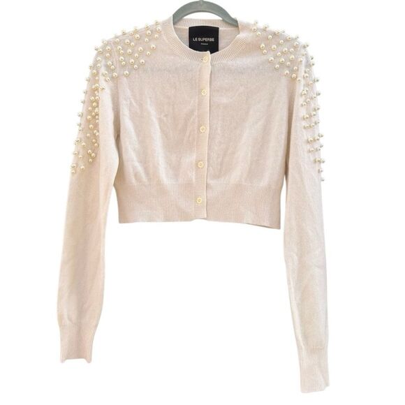 LE SUPERBE Women's Hailey Cropped Wool-blend Cardigan in  Ivory Size Medium - Picture 2 of 6